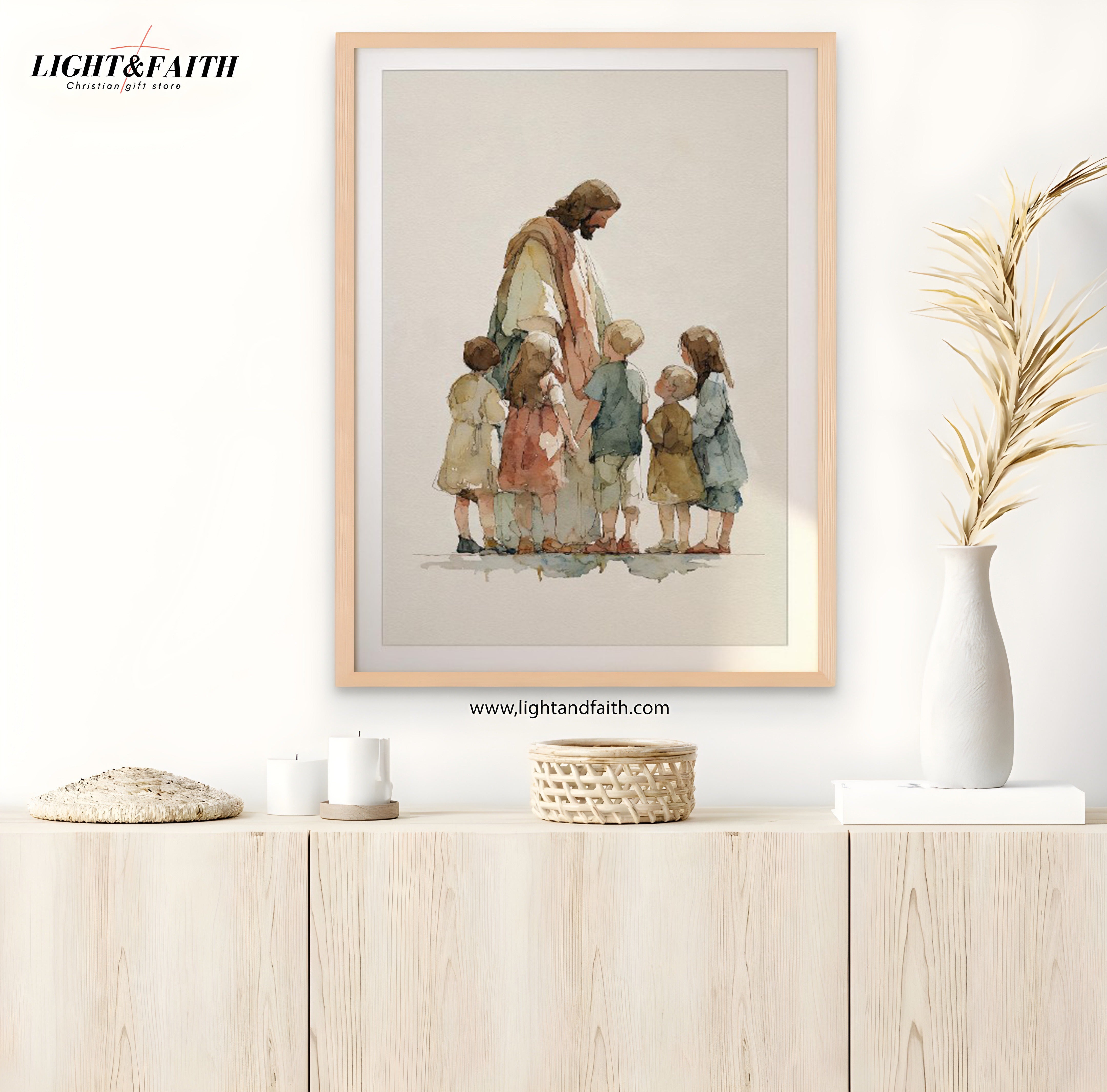 .Jesus with Children Poster, Christian Nursery Wall Art, Bible Story Print Art, Christian Printable for Kid